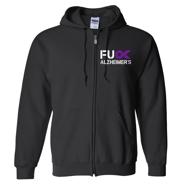 Fuck Alzheimers Awareness Month Purple Ribbon Fighter Full Zip Hoodie