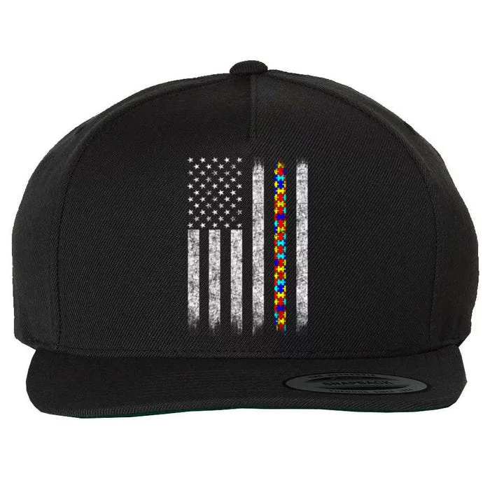 Funny Autism Awareness American Flag Gift Wool Snapback Cap