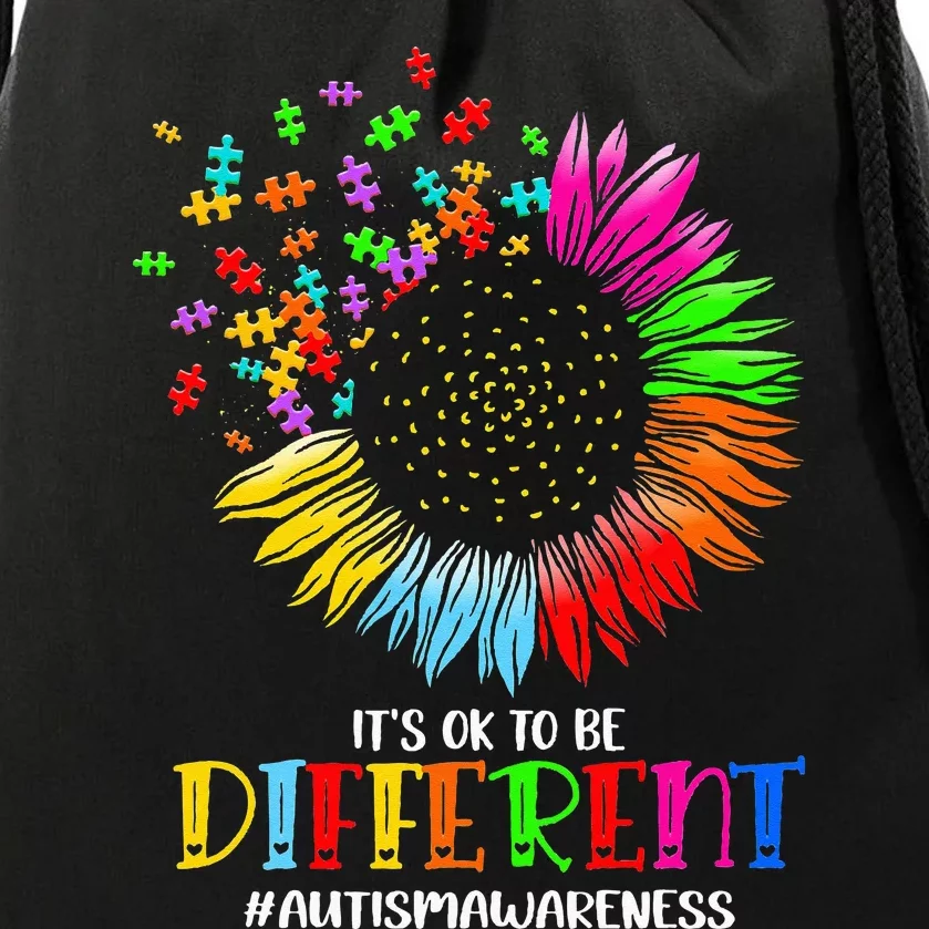 Funny Autism Awareness It's Ok To Be Different Puzzle Flower Drawstring Bag