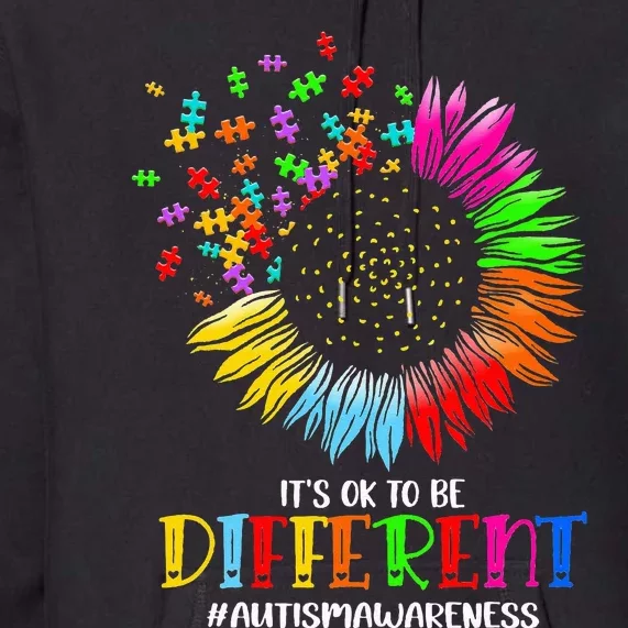 Funny Autism Awareness It's Ok To Be Different Puzzle Flower Premium Hoodie