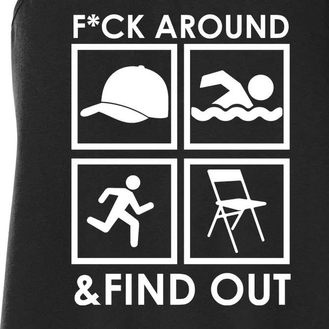 Fuck Around And Find Out Hat Chair Swim Run Women's Racerback Tank