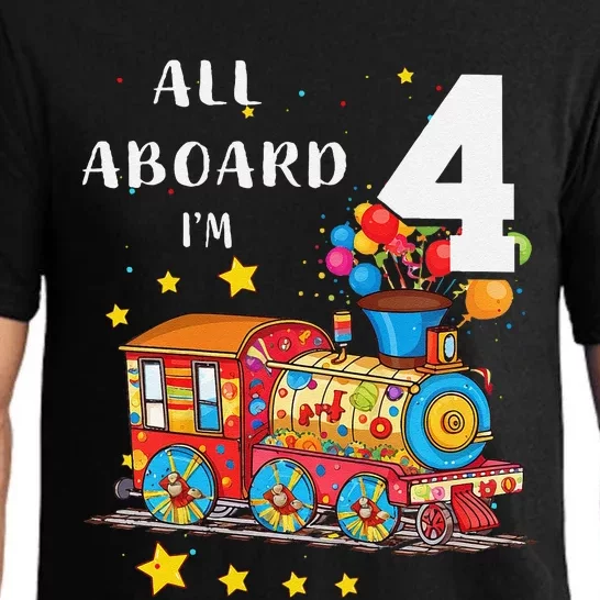 Funny All Aboard Im 4 Train Birthday Pajama Set