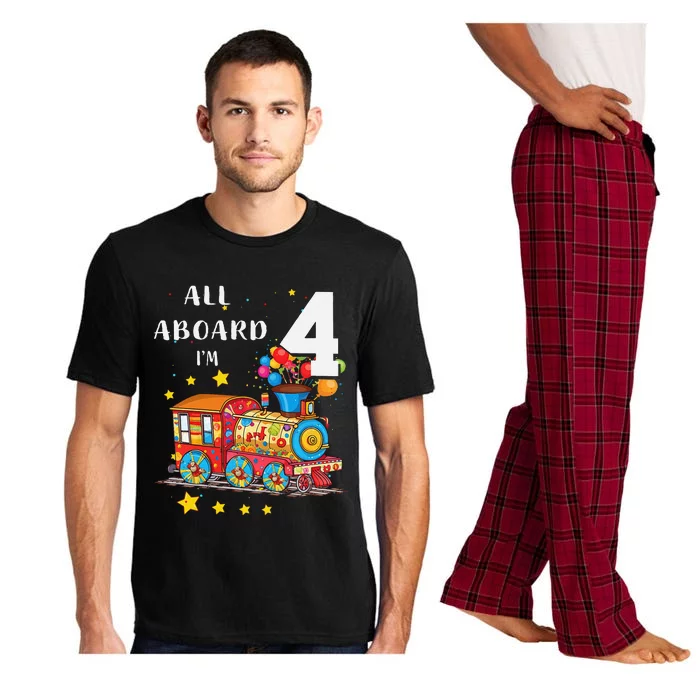 Funny All Aboard Im 4 Train Birthday Pajama Set