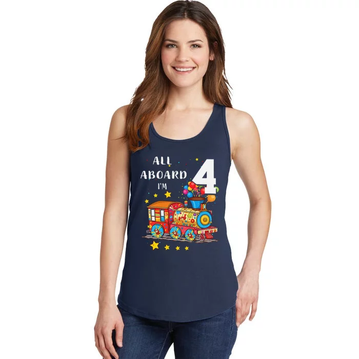 Funny All Aboard Im 4 Train Birthday Ladies Essential Tank