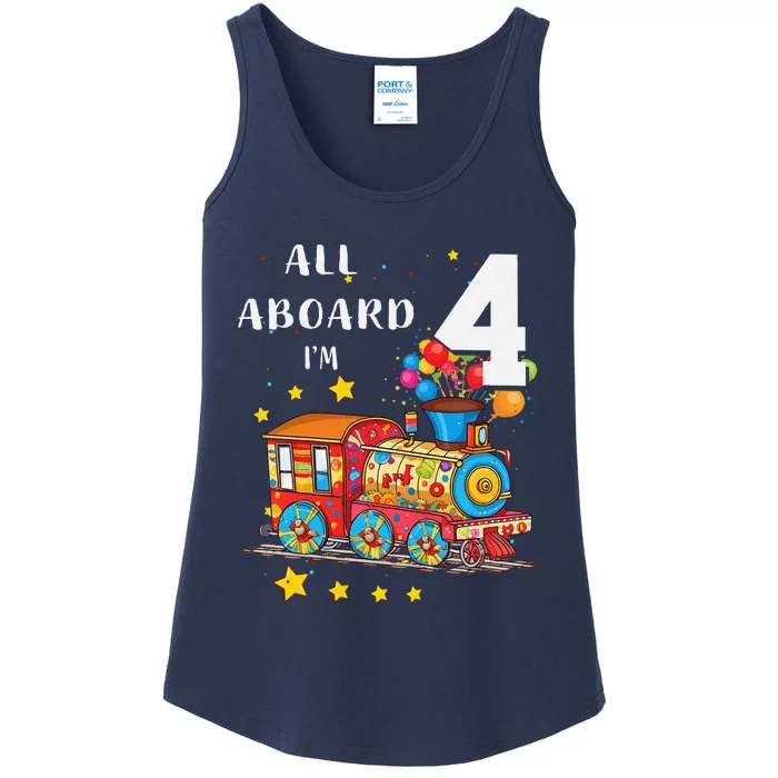 Funny All Aboard Im 4 Train Birthday Ladies Essential Tank