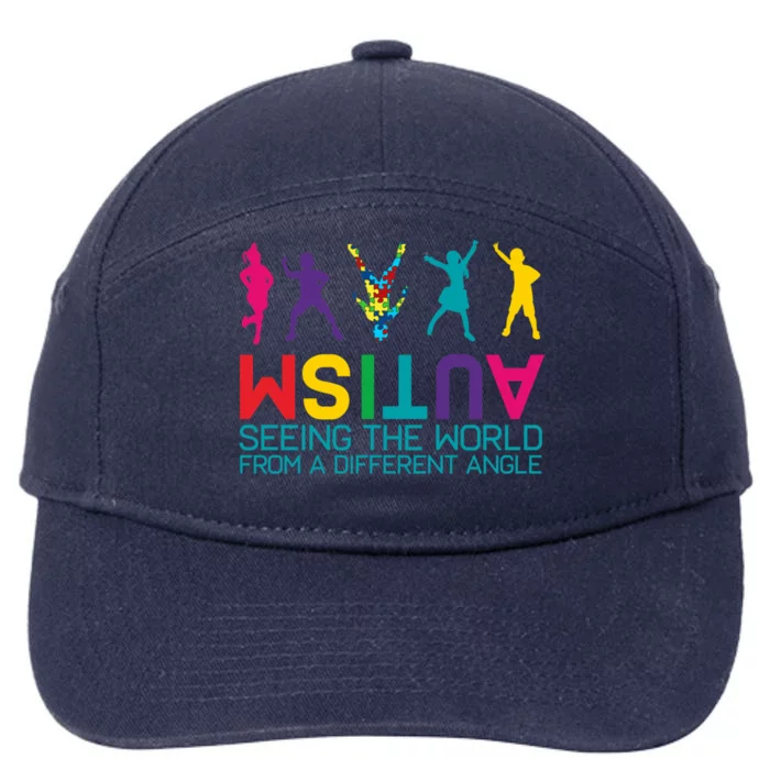 Funny Autism Awareness Seeing The World From Different Angles 7-Panel Snapback Hat