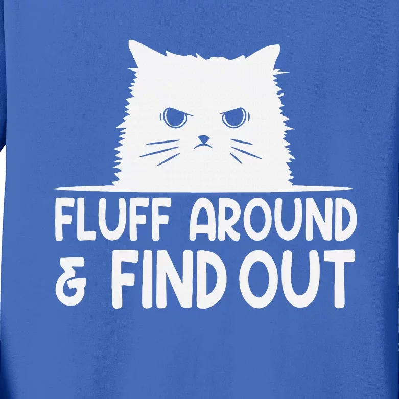 F.luff Around And Find Out Funny Cat Meme Humor Kids Long Sleeve Shirt