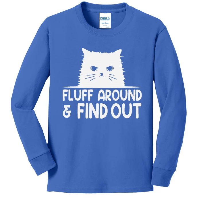 F.luff Around And Find Out Funny Cat Meme Humor Kids Long Sleeve Shirt