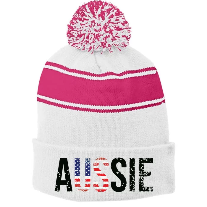 Funny Aussie Australia Gift For Men Women Cool Australian Stripe Pom Pom Beanie