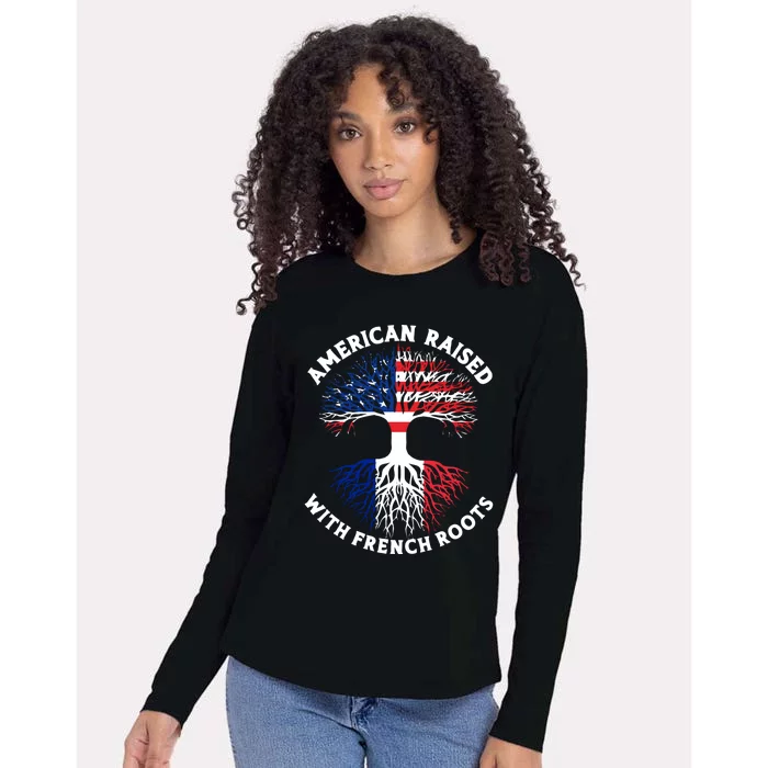 French American American French Flag Roots Funny Womens Cotton Relaxed Long Sleeve T-Shirt