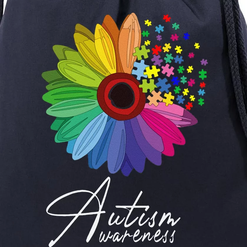 Floral Autism Awareness Daisy Flower For Men Women Long Sleeve Drawstring Bag