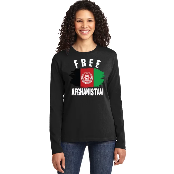 Free Afghanistan AFG Flag Ladies Long Sleeve Shirt