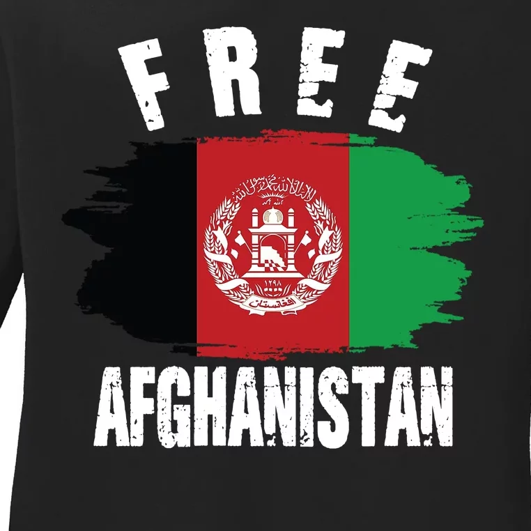 Free Afghanistan AFG Flag Ladies Long Sleeve Shirt