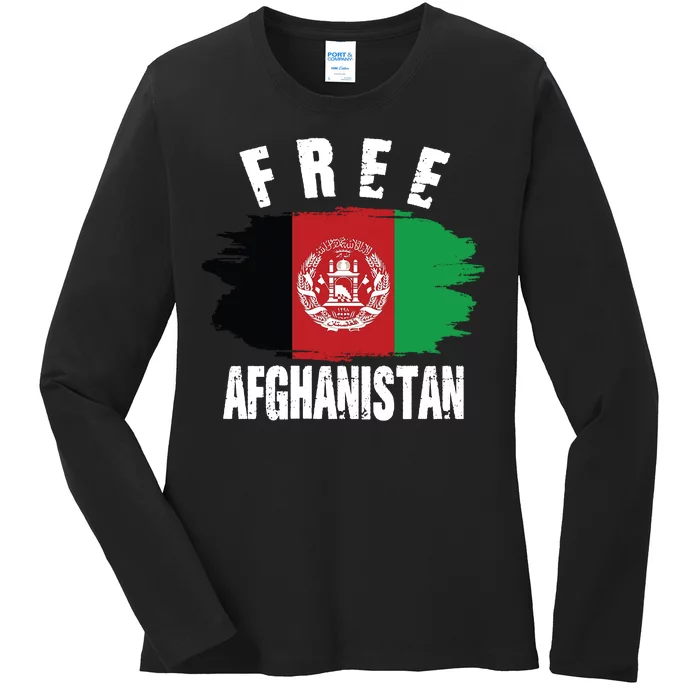 Free Afghanistan AFG Flag Ladies Long Sleeve Shirt