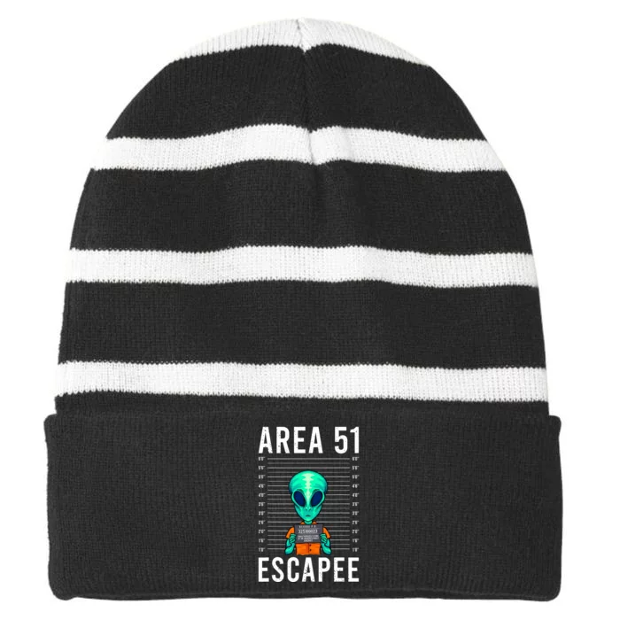 Funny Alien Art Alien Lover Area 51 Escapee Alien Striped Beanie with Solid Band