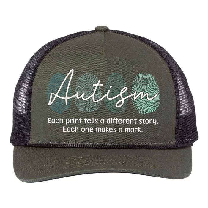 Fingerprint Autism Awareness Retro Neurodiversity Acceptance Retro Rope Trucker Hat Cap