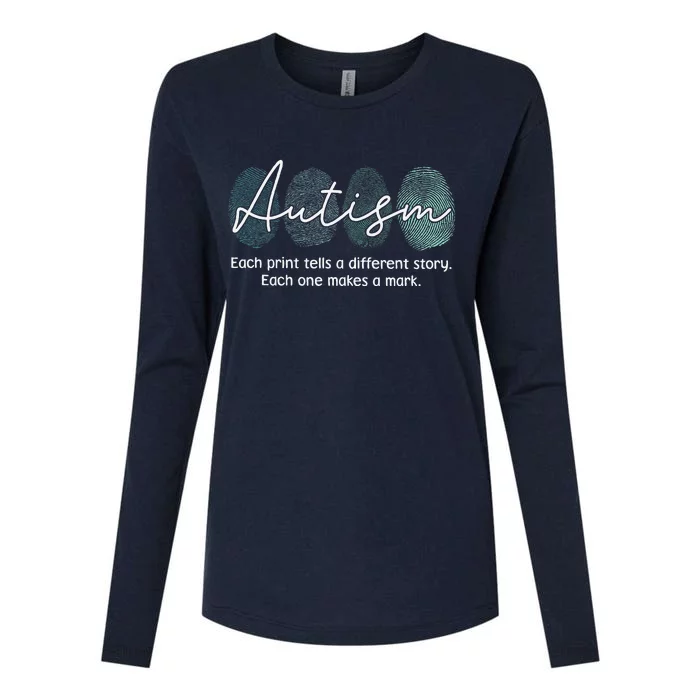 Fingerprint Autism Awareness Retro Neurodiversity Acceptance Womens Cotton Relaxed Long Sleeve T-Shirt