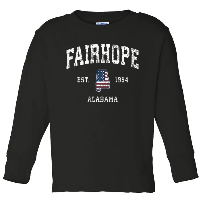 Fairhope Alabama Al Vintage American Flag Sports Design Toddler Long Sleeve Shirt