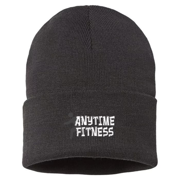 Fitness At Anytime Funny Workout Desisgn Best Awesome Sustainable Knit Beanie