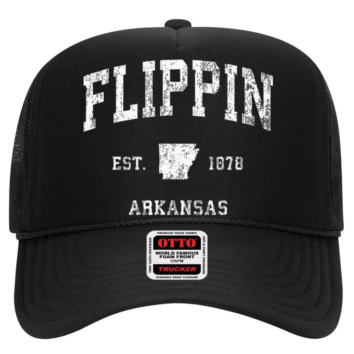 Flippin Arkansas Ar Vintage Athletic Sports Design High Crown Mesh Trucker Hat