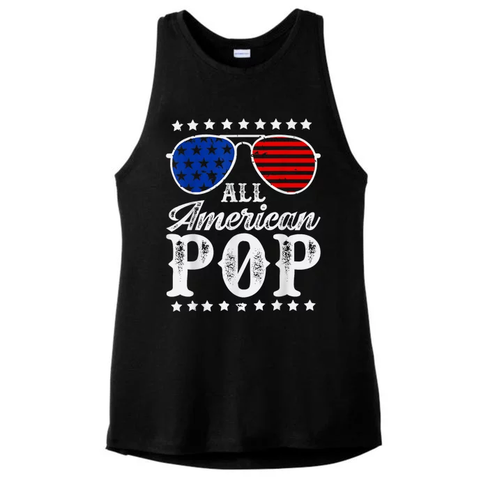 Funny All American Pop Sunglasses USA 4th Of July Ladies Tri-Blend Wicking Tank