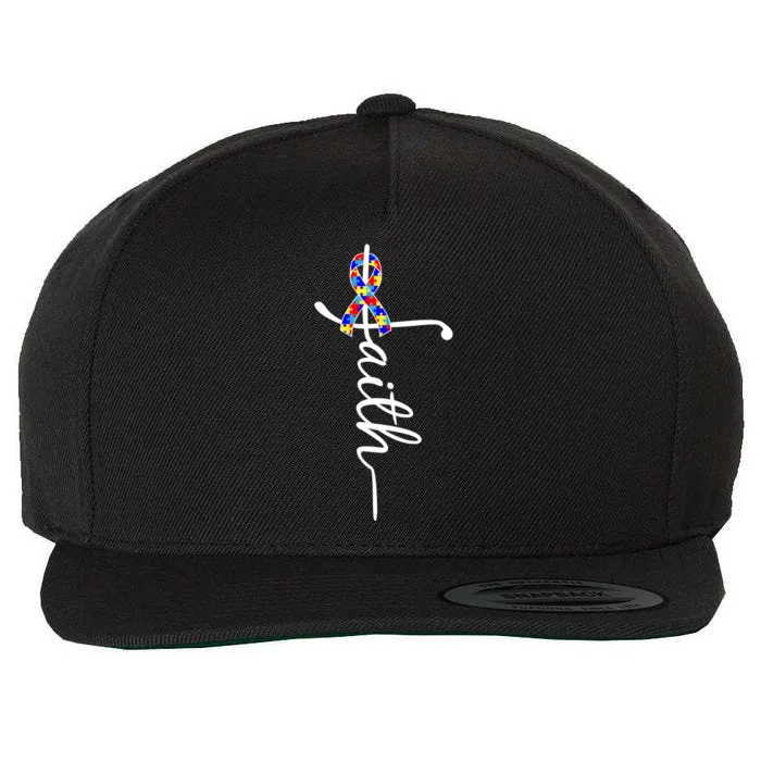 Faith Autism Awareness Month Ribbon Wool Snapback Cap