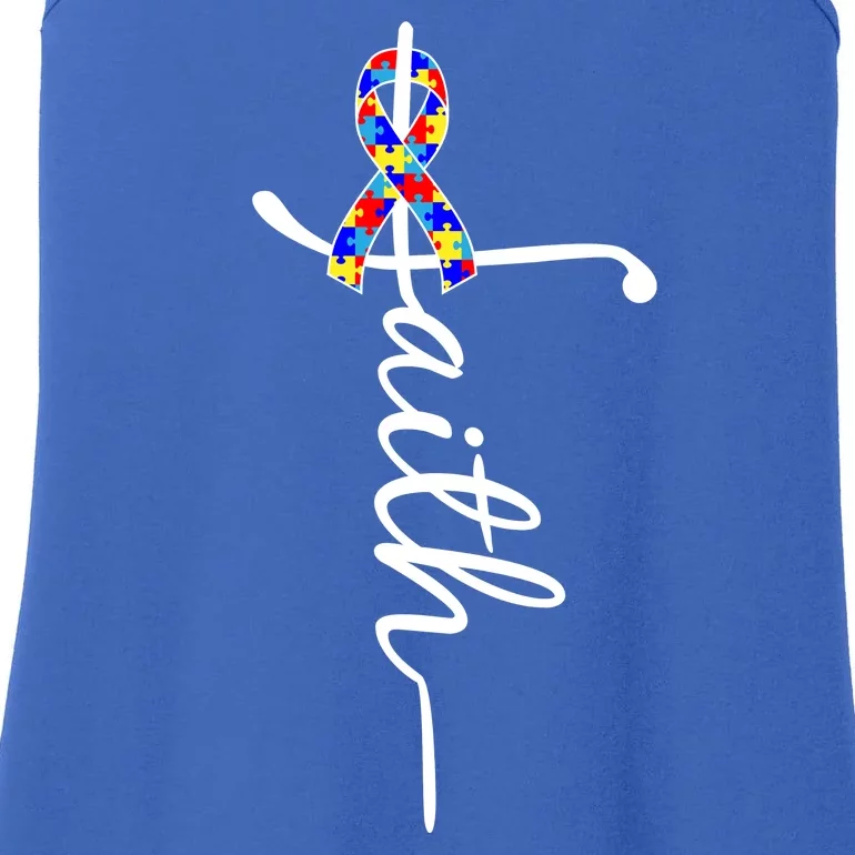 Faith Autism Awareness Month Ribbon Ladies Essential Tank