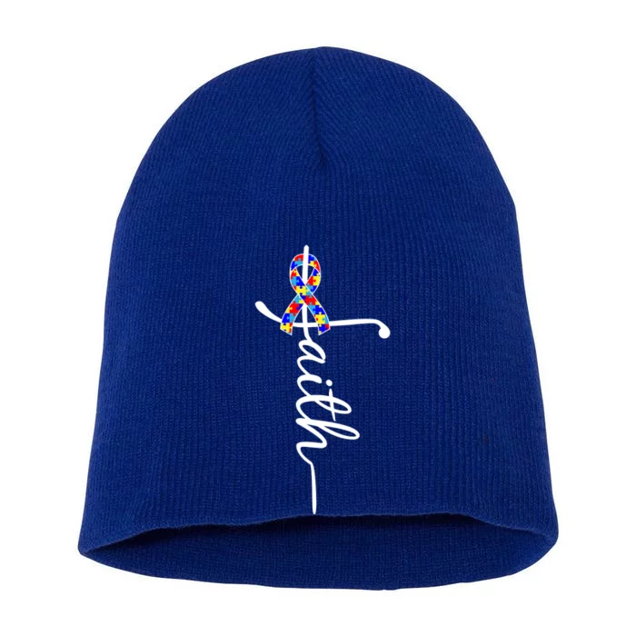 Faith Autism Awareness Month Ribbon Short Acrylic Beanie