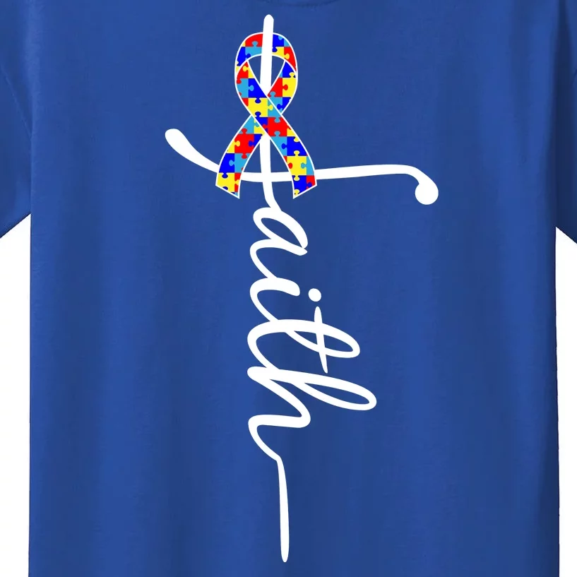 Faith Autism Awareness Month Ribbon Kids T-Shirt