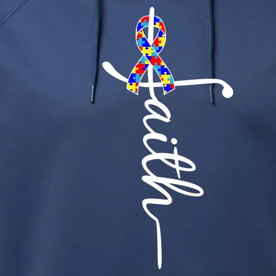 Faith Autism Awareness Month Ribbon Performance Fleece Hoodie