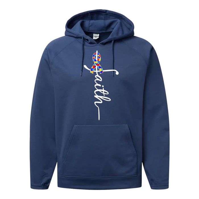 Faith Autism Awareness Month Ribbon Performance Fleece Hoodie