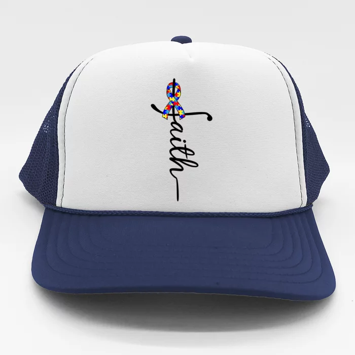 Faith Autism Awareness Month Ribbon Trucker Hat