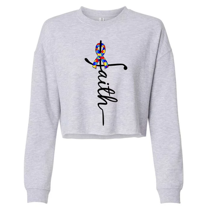 Faith Autism Awareness Month Ribbon Cropped Pullover Crew