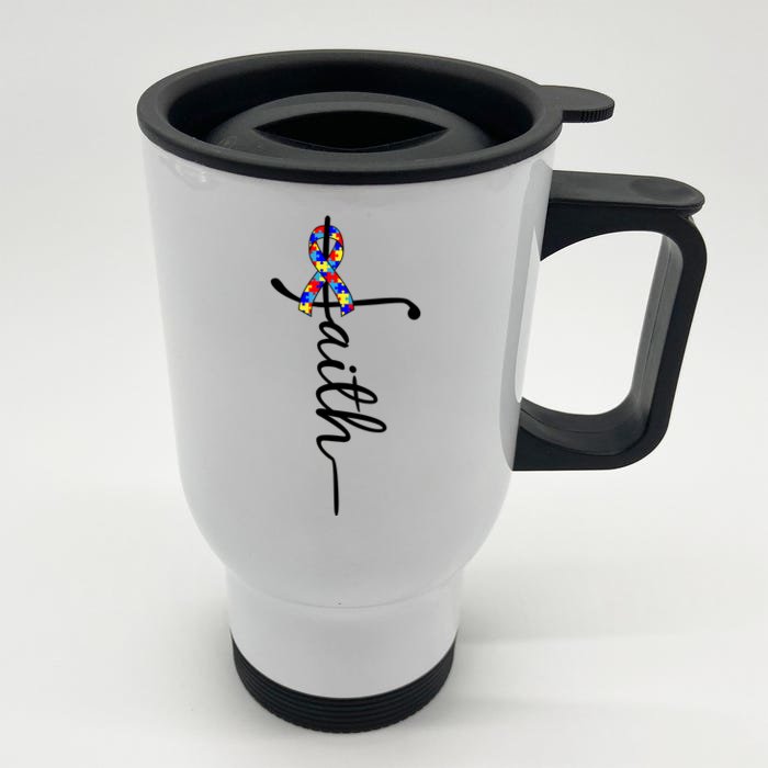 Faith Autism Awareness Month Ribbon Front & Back Stainless Steel Travel Mug