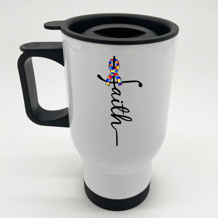 Faith Autism Awareness Month Ribbon Front & Back Stainless Steel Travel Mug