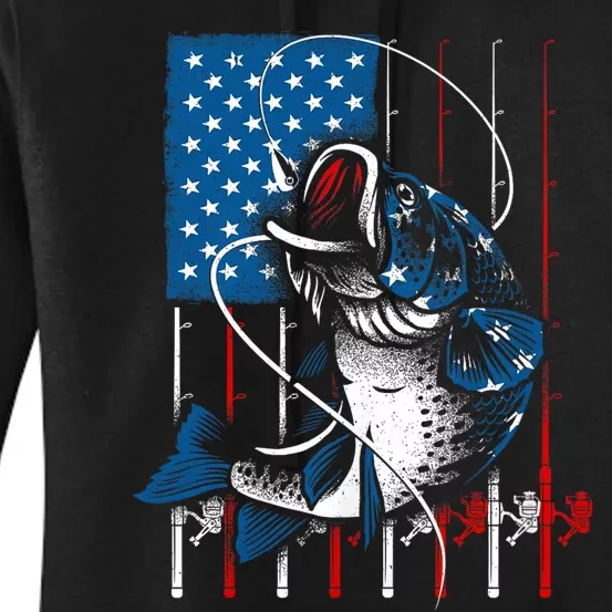 Fishing Art American Flag Usa Fishing Lover Women's Pullover Hoodie