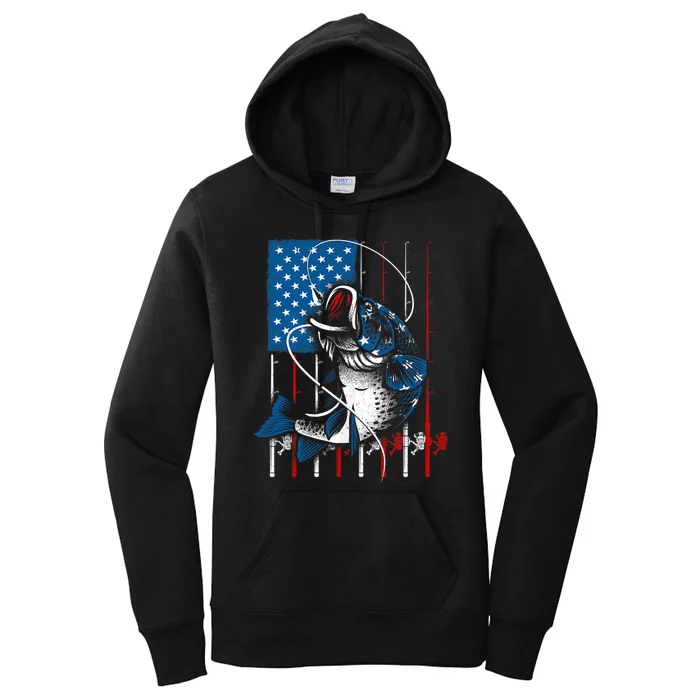 Fishing Art American Flag Usa Fishing Lover Women's Pullover Hoodie