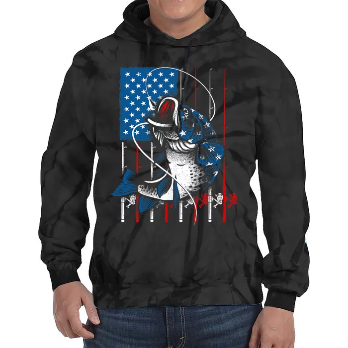 Fishing Art American Flag Usa Fishing Lover Tie Dye Hoodie