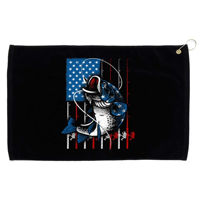 Fishing Art American Flag Usa Fishing Lover Grommeted Golf Towel