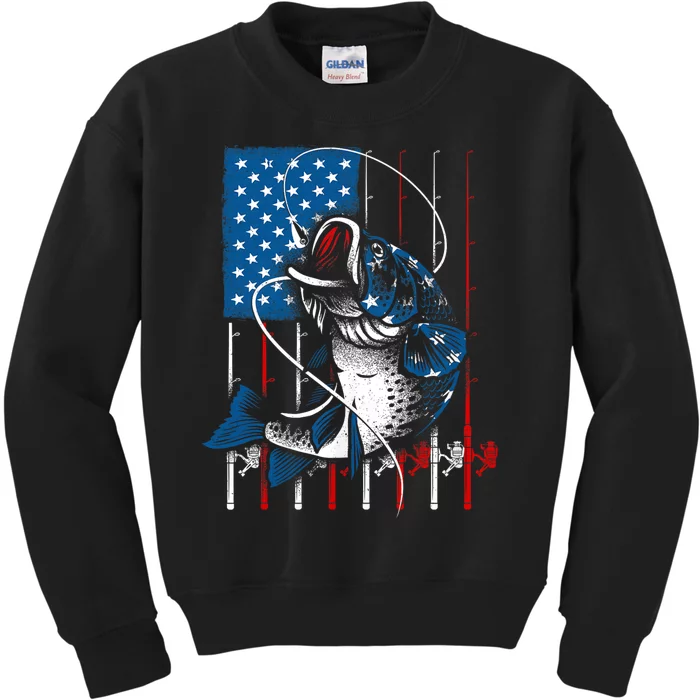 Fishing Art American Flag Usa Fishing Lover Kids Sweatshirt