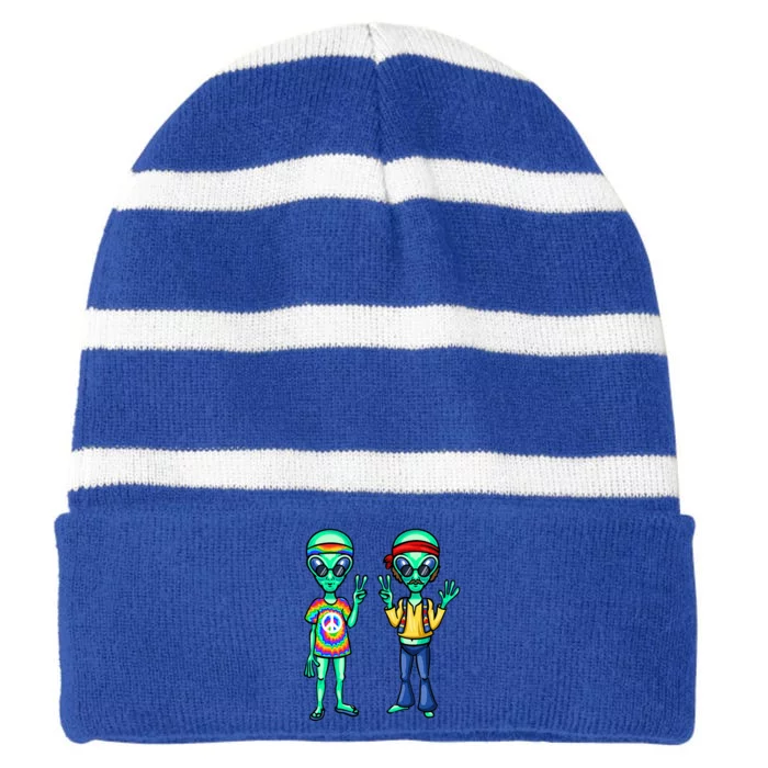 Funny Alien Alien Lover Hippie Aliens Believe In Aliens Striped Beanie with Solid Band