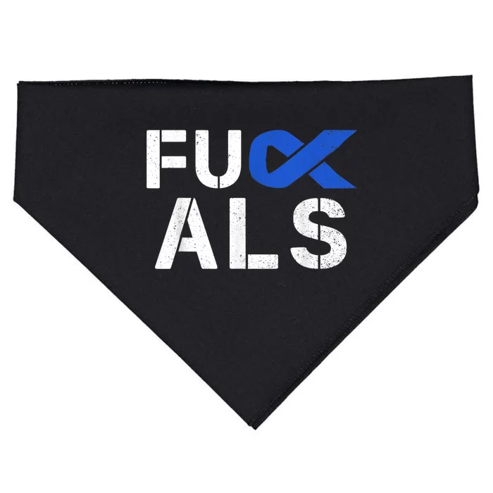 Fuck ALS Awareness Month Blue Ribbon Support Squad Fighter USA-Made Doggie Bandana