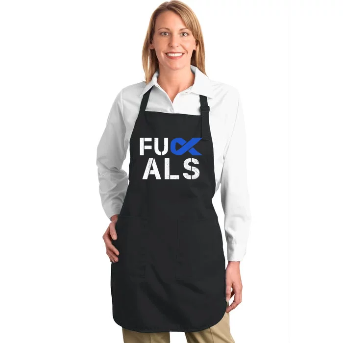 Fuck ALS Awareness Month Blue Ribbon Support Squad Fighter Full-Length Apron With Pocket