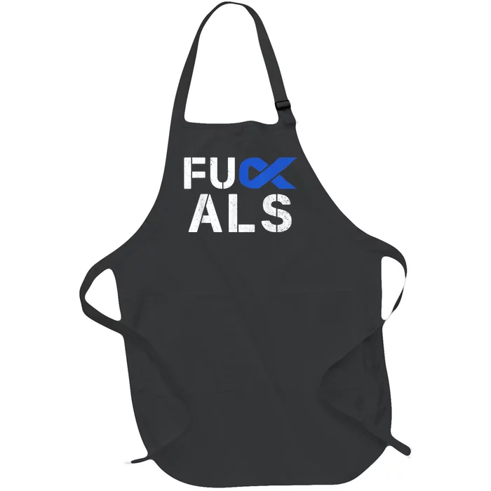 Fuck ALS Awareness Month Blue Ribbon Support Squad Fighter Full-Length Apron With Pocket