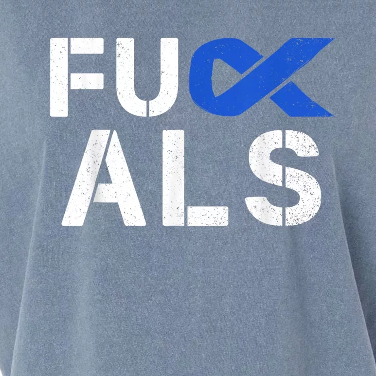 Fuck ALS Awareness Month Blue Ribbon Support Squad Fighter Garment-Dyed Women's Muscle Tee