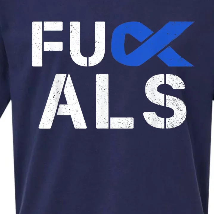 Fuck ALS Awareness Month Blue Ribbon Support Squad Fighter Sueded Cloud Jersey T-Shirt