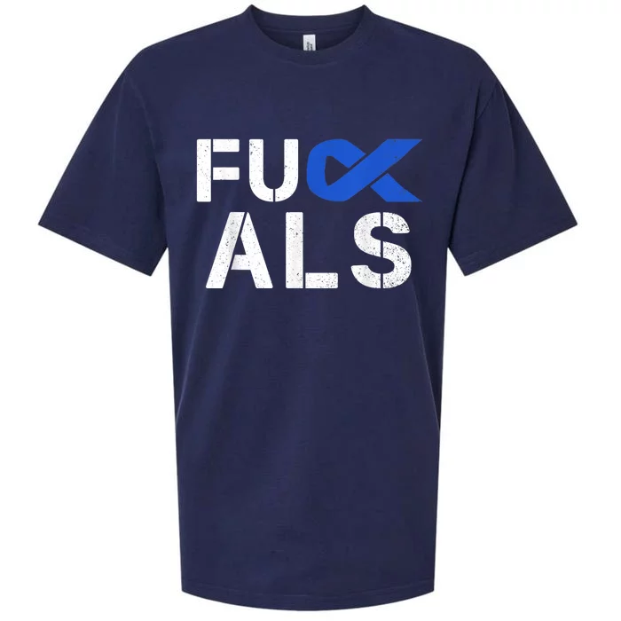 Fuck ALS Awareness Month Blue Ribbon Support Squad Fighter Sueded Cloud Jersey T-Shirt