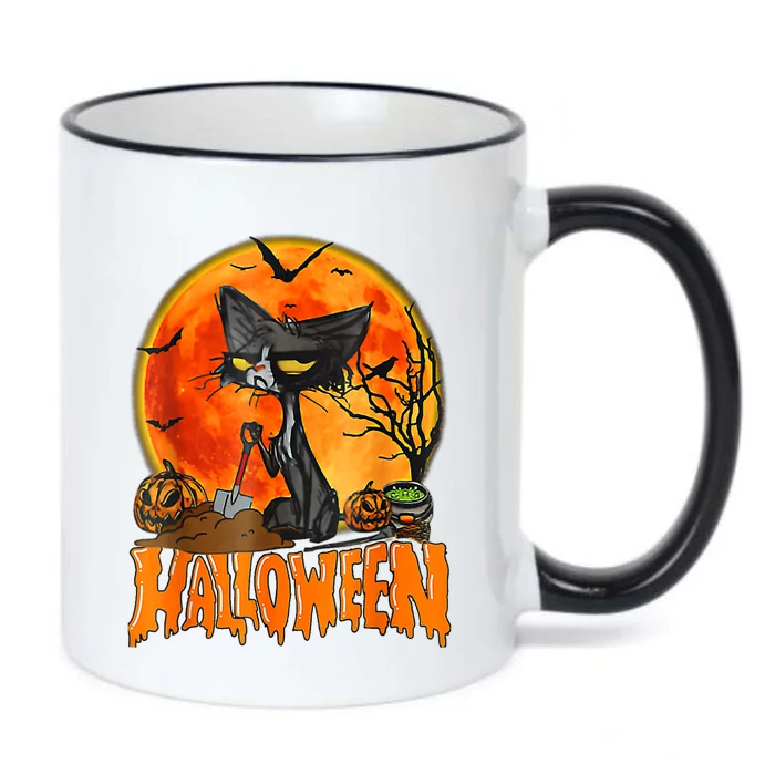 Funny Angry Black Cat Pumpkin Candy Spooky Season Halloween Black Color Changing Mug