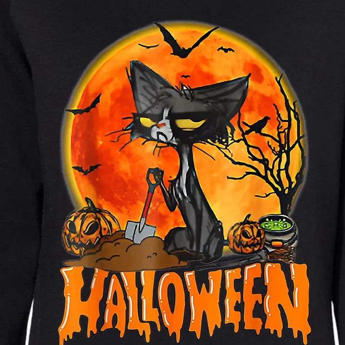 Funny Angry Black Cat Pumpkin Candy Spooky Season Halloween Womens California Wash Sweatshirt