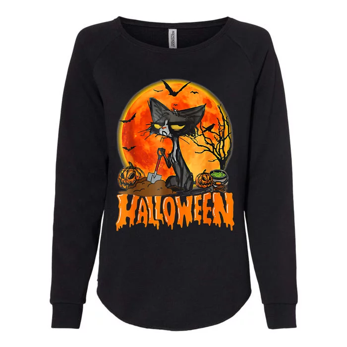 Funny Angry Black Cat Pumpkin Candy Spooky Season Halloween Womens California Wash Sweatshirt